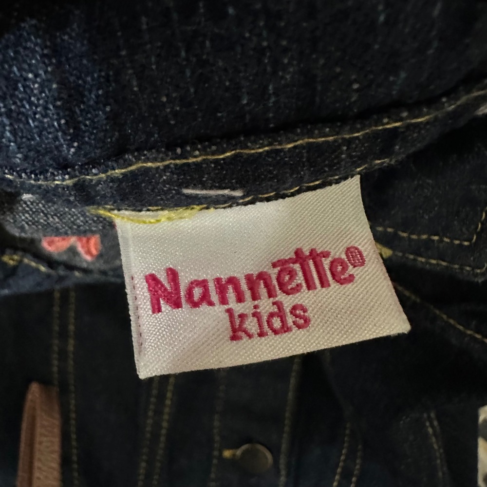 Nannette Lepore Kids Denim Jean Jacket Embroidered Flowers Blue Pink White Sz 7 - Picture 7 of 8